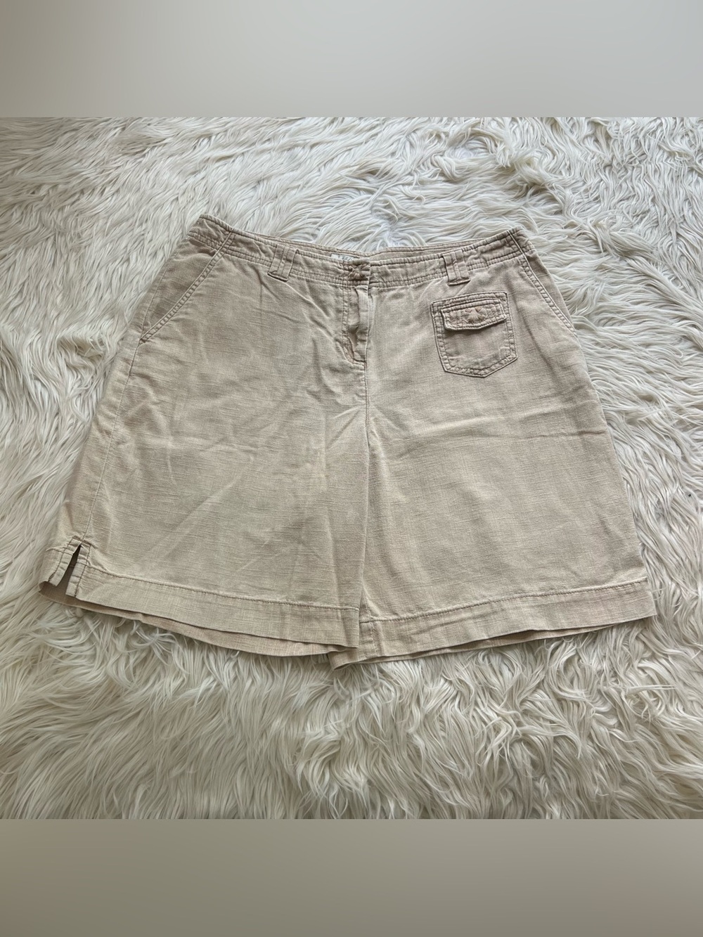 Y2K J Jill Khaki 100% Cotton Mom Shorts Woven Canvas High Waisted Size 12